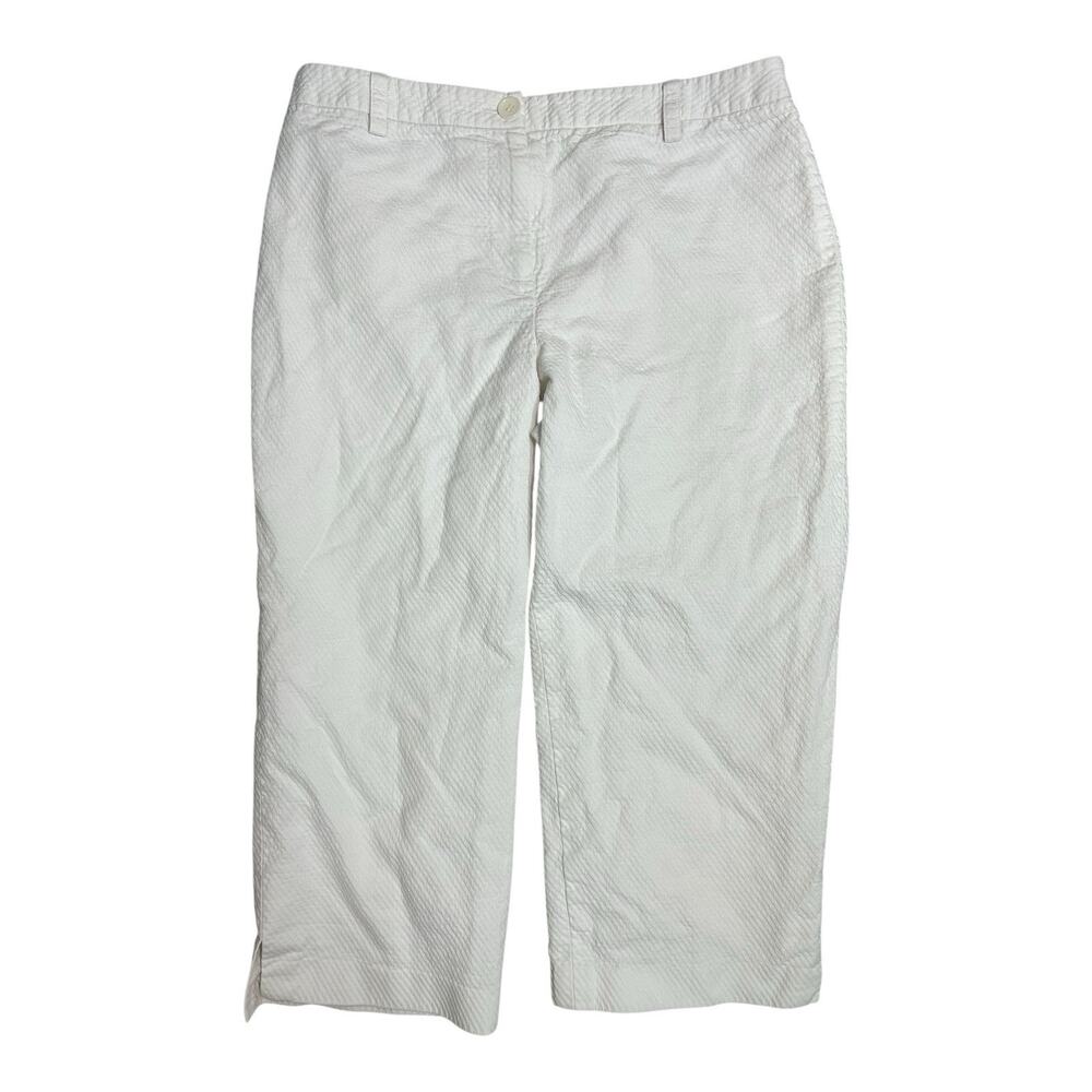 Ann Taylor Women Sz 6 White Cuffed Straight Leg Capri Office Pant Stripe Texture